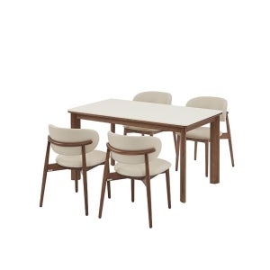 까사미아 포멜로 세라믹식탁 4인세트 140cm 브라운_가죽체어 4EA (옵션 택1)