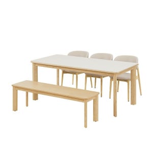까사미아 포멜로 세라믹식탁 6인세트 180cm 내추럴_벤치1500 1EA, 가죽체어 3EA