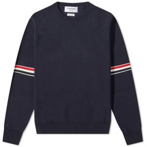 톰브라운 밀라노 스티치 암밴드 크루넥 스웨터 네이비 MKA326A Y3001 415 RWB 암밴딩 라운드넥 니트 121604023