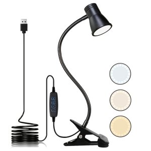 1pc HOTU 조절 가능 클립 온 데스크 램프, USB 전원 테이블탑 독서등, 3색 온도 설정, 터치 버튼 조절, 침대 옆, 학습 및 공예를 위한 유연한 넥 - 플라스틱, 우주