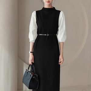 [1,500판매돌파/꾸안꾸]마인드 셔츠 니트 벨트 원피스[단독특가]