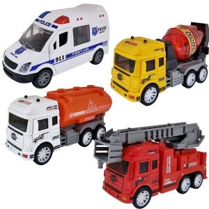 [보리보리]삐뽀삐뽀 경찰차 소방차 기운센중장비 크린환경미화차 4종세트