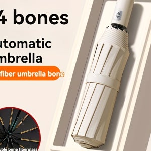 자동 UV 보호 우산, 보관 가방 포함, 24갈래 방풍 및 방수 디자인, 유리섬유 프레임, 고무 손잡이 - 모든 날씨 조건에 적합, 개폐 가능, 내구성, 성숙한 스타일, 비즈니스