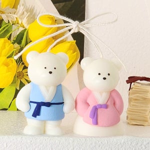 [무료선물포장] 인연의 끈 한복 신랑신부 곰돌이 캔들, 예설담