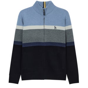 [헤지스 남성] 블루 컬러블록 울 집업가디건 HZSW4D331B2