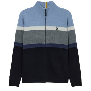 [헤지스 남성] 블루 컬러블록 울 집업가디건 HZSW4D331B2