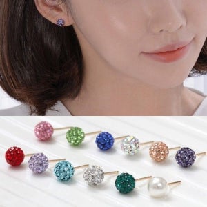 미니아트 14K 골드필드 탄생석 컬러 미러볼 큐빅볼 점토볼 여자 패션 데일리 귀걸이