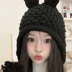 [루즈루나] 보노 니트 토끼 털 군밤 방한 귀도리 트루퍼햇 모자 K-190