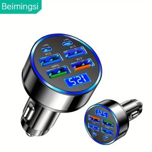 1개와 6개의 초고속 모바일 폰 충전기, 지능형 전압 감지 디지털 디스플레이, USB 및 Type-C에 적합, 차량용 충전기 어댑터, 차량용 충전기