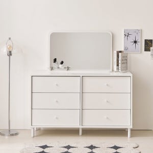 보루네오 마르체 폴라 E0자재 6단 와이드 서랍장+스탠딩 화장대 거울 BOW531C (착불)