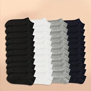 20/40켤레 검정, 흰색 및 회색 남녀 공용 짧은 양말, 세탁불필요, 방취, 땀 흡수, 여름용 얇은 보트 양말