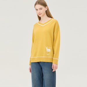 [베네통]2025 SPRING 양 모티브 브이넥 니트 BAKP03511YE