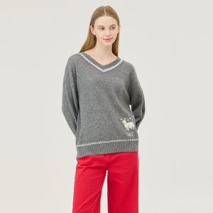 [베네통]2025 SPRING 양 모티브 브이넥 니트 BAKP03511GR