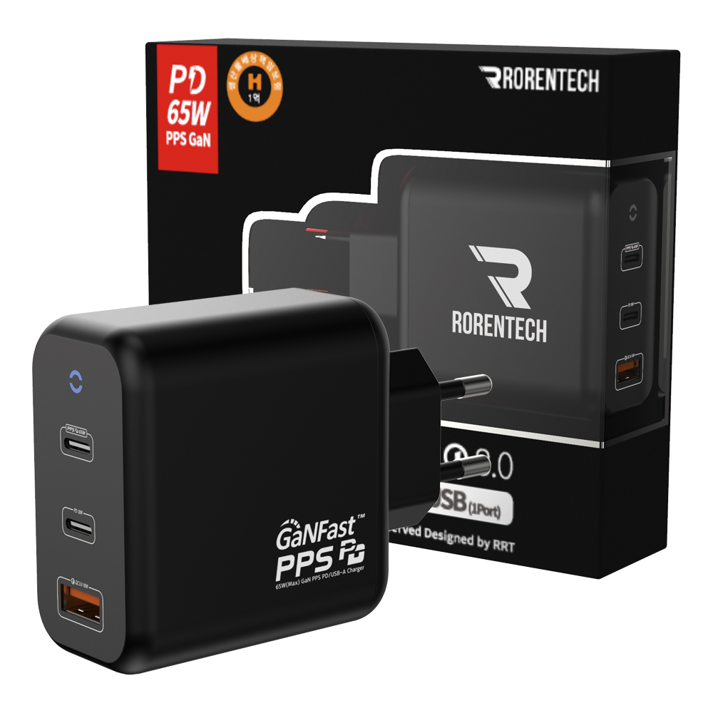 로랜텍 65W GAN PPS 3.0지원 USB PD 3포트 멀티 초고속 C타입 충전기 블랙