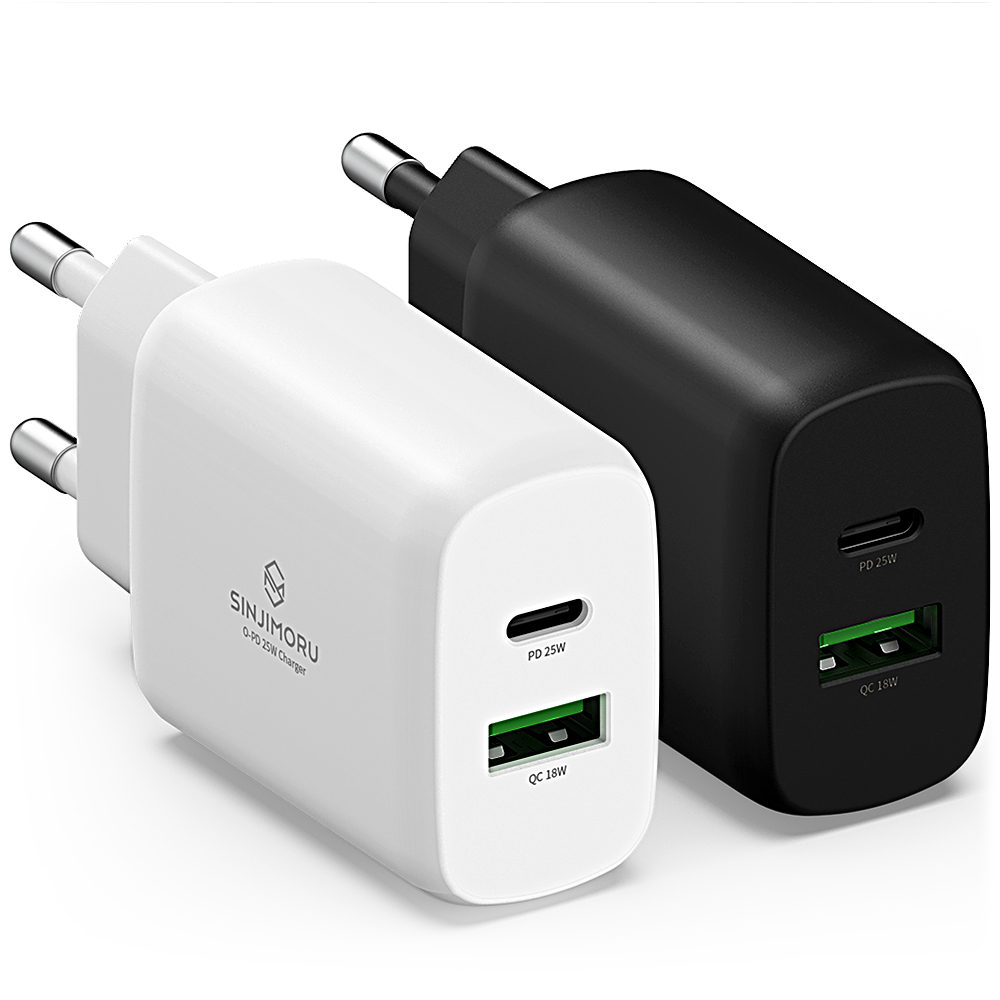 신지모루 25W PD 3.0 PPS C타입 2포트 고속 충전기 블랙