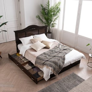 삼익가구 셀리나 월넛 서랍형 도장 침대(매트제외-퀸)