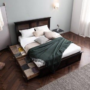 삼익가구 코펜하겐 월넛 서랍형 도장 침대(65T 유로탑 독립 매트리스-킹)