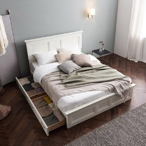 삼익가구 모나코 아이보리 서랍형 도장 침대(65T 유로탑 독립 매트리스-퀸)