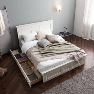 삼익가구 모나코 아이보리 서랍형 도장 침대(65T 유로탑 독립 매트리스-킹)