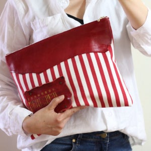 레드 스트라이프 여성 클러치백 아이패드 수납, 알바트로스