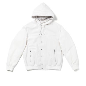 엠메티 Ruben Leather X Nylon Hooded Varsity Jacket [White]