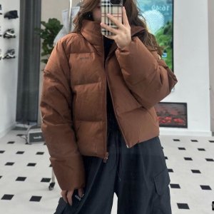 아디다스 우먼스 숏패딩 덕다운 하이넥 푸퍼 자켓 점퍼 브라운