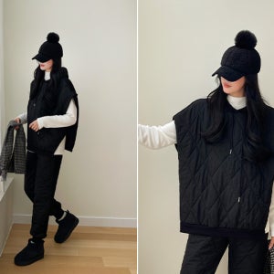 [SET]몬드퀼팅 후드조끼 조거 트레이닝세트