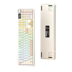 [라떼축/베이지] AULA 독거미 타란튤라 F108 PRO 프로 풀배열 무선 기계식 커스텀 게이밍 키보드 핫스왑 가스켓 스마트 스크린 8000mAh 카라멜라떼축