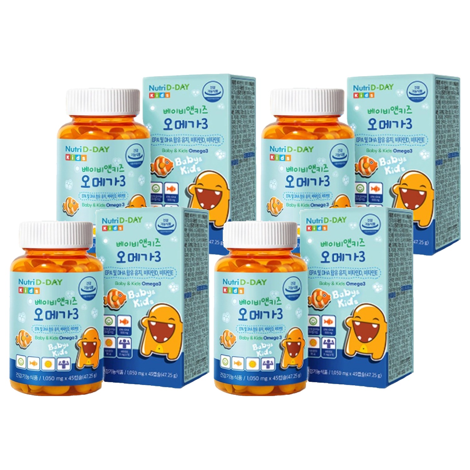 뉴트리디데이 베이비 앤 키즈 오메가3 츄어블 영양제 45캡슐, 4개