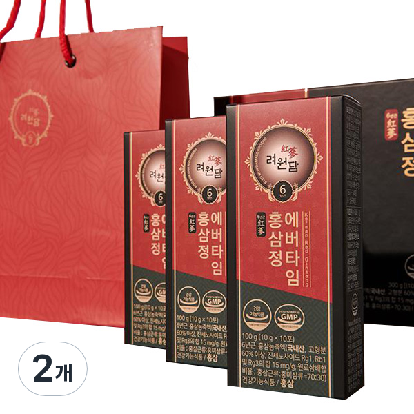 <b>려원담 면역력</b> 피로개선 6년근 홍삼정 에버타임 30p + 쇼핑백  2개