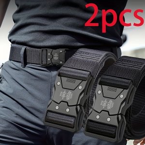 2pcs Unisex, 다목적 전술 나일론 벨트 - 야외 스포츠 및 훈련을 위한 맞춤형, 캔버스 브레이드 통기성 벨트, 퀵 리리즈 디자인, 편안하고 내구성이 뛰어난, 세련되고