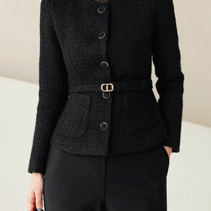 [만능코디/페미닌룩/고급소재]드뮤 트위드 벨트 자켓