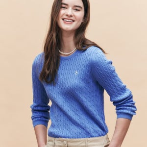 헤지스레이디스 헤지스 여성 면 라운드넥 케이블 긴팔 풀오버 바이올렛 HSSW5AC17V2