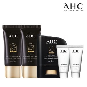 AHC 마스터즈아쿠아리치선크림 듀오세트 + 에어리치선스틱 14g 1개 + 증정 클렌징폼 30ml 2개