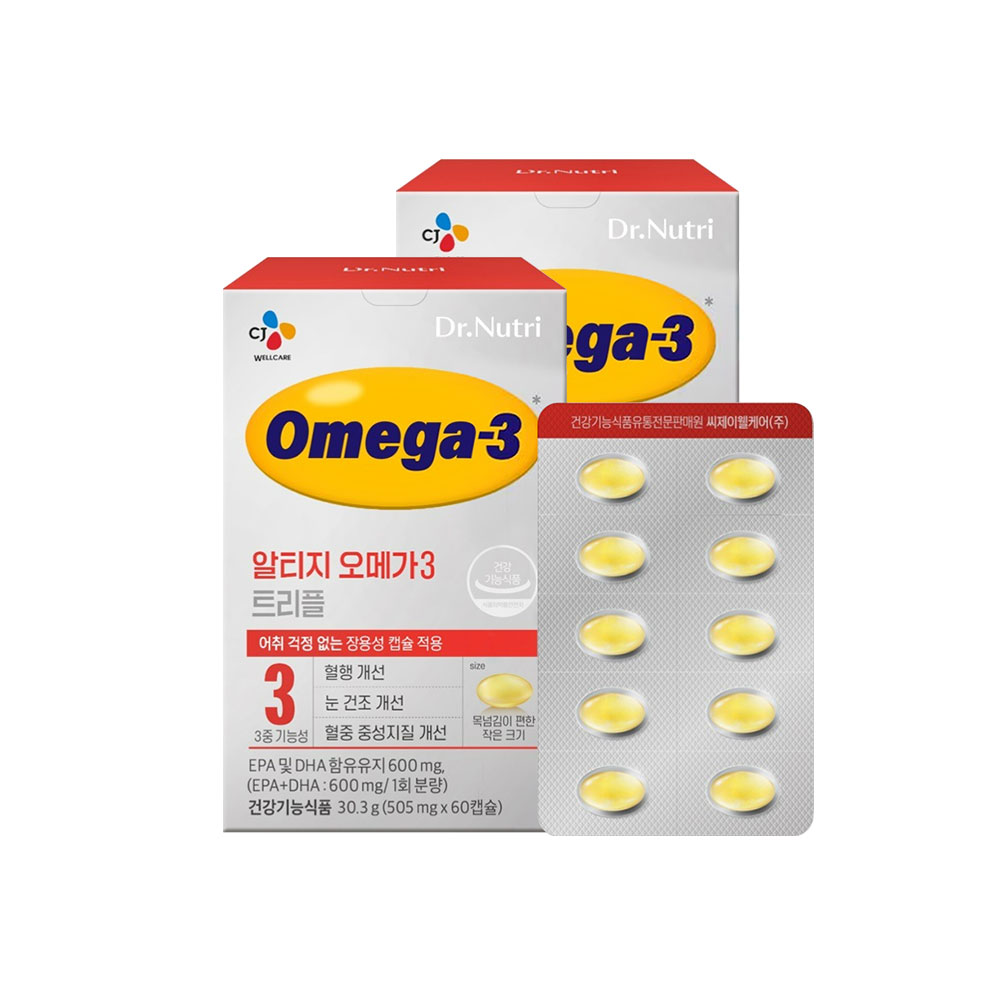 <b>CJ웰케어</b> 닥터뉴트리 알티지 <b>오메가3</b> 트리플(505mg60캡슐)2박스 2개월분