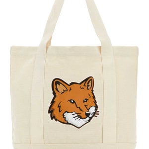 메종키츠네  아이보리 캔버스 폭스 헤드 쇼핑백 LW05101WW0050 P700