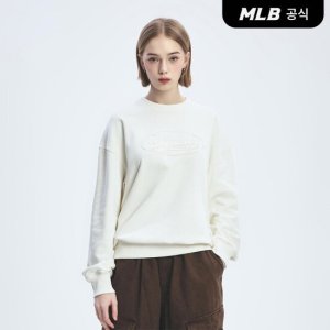 [MLB공식] 바시티 빈티지 컬시브 그래픽 메가 오버핏 맨투맨 NY (Cream)