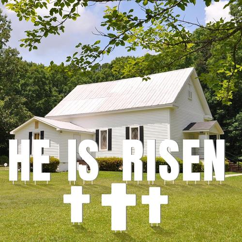 [아마존 공식]Memorywuu <b>He Is</b> Risen 야드 사인 부활절 야외 장식 61cm(24인치) 높이, 종교 기독교 십자가 부활절 마당 말뚝 방수 교회 장식 야외 잔디 정원