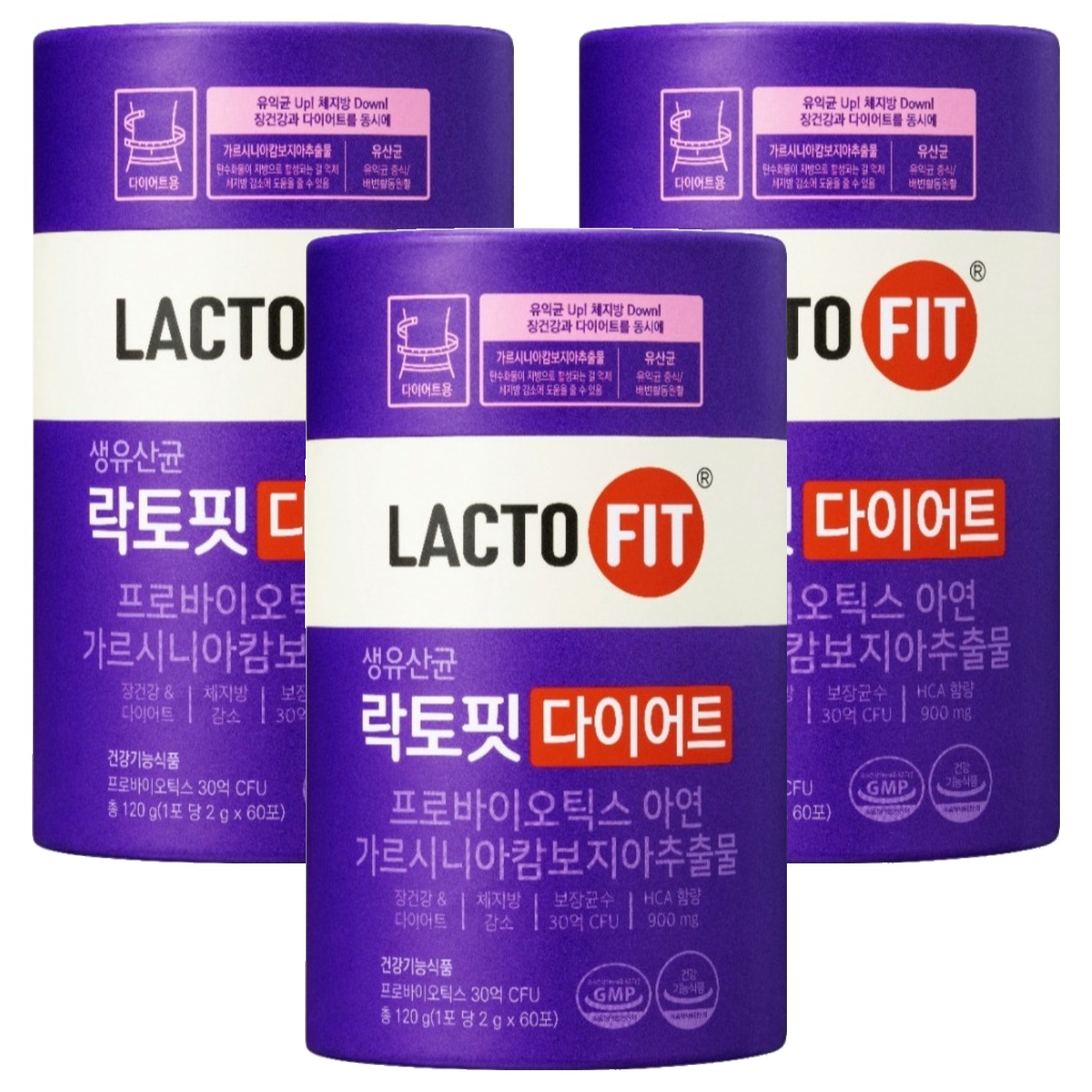 락토핏 다이어트 유산균 슬림 60포  가르시니아 아연 함유  프로바이오틱스 영양제 60포, 3개