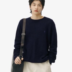 [폴로 랄프 로렌] 케이블 니트 울 코튼 스웨터 - 블루 MNPOSWE16820957-400