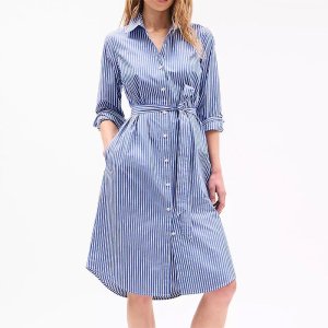 타미힐피거 여성 Stripe 포플린 셔츠드레스 BlueMulti 76J5517 C7C