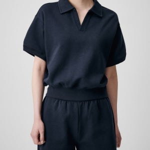 [무신사 스탠다드 우먼] 우먼즈 더블 니트 칼라드 반소매 스웨트셔츠 [네이비] MWCTK3Z05-NA