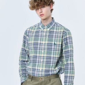 [헤지스 남성] 그린 마드라스 체크 강연 셔츠 HZSH5B332E2
