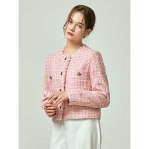 [이앤씨]   핑크 노카라 포켓 트위드 ENJK31201V