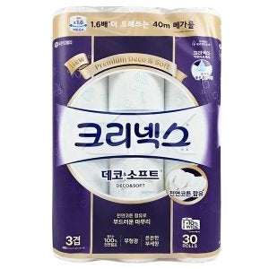 크리넥스 크리넥스화장지 데코소프트 3겹 40m 30롤 롤화장지 화장지