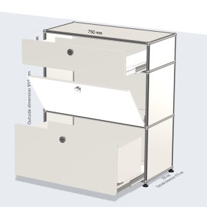 USM Haller 1x3 모듈 하이보드 (3 도어) [W750XD350XH(350+350+175)] with 1 middle drop down door + 2 top&bottom