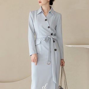 엘라이 오픈 카라 벨트 원피스