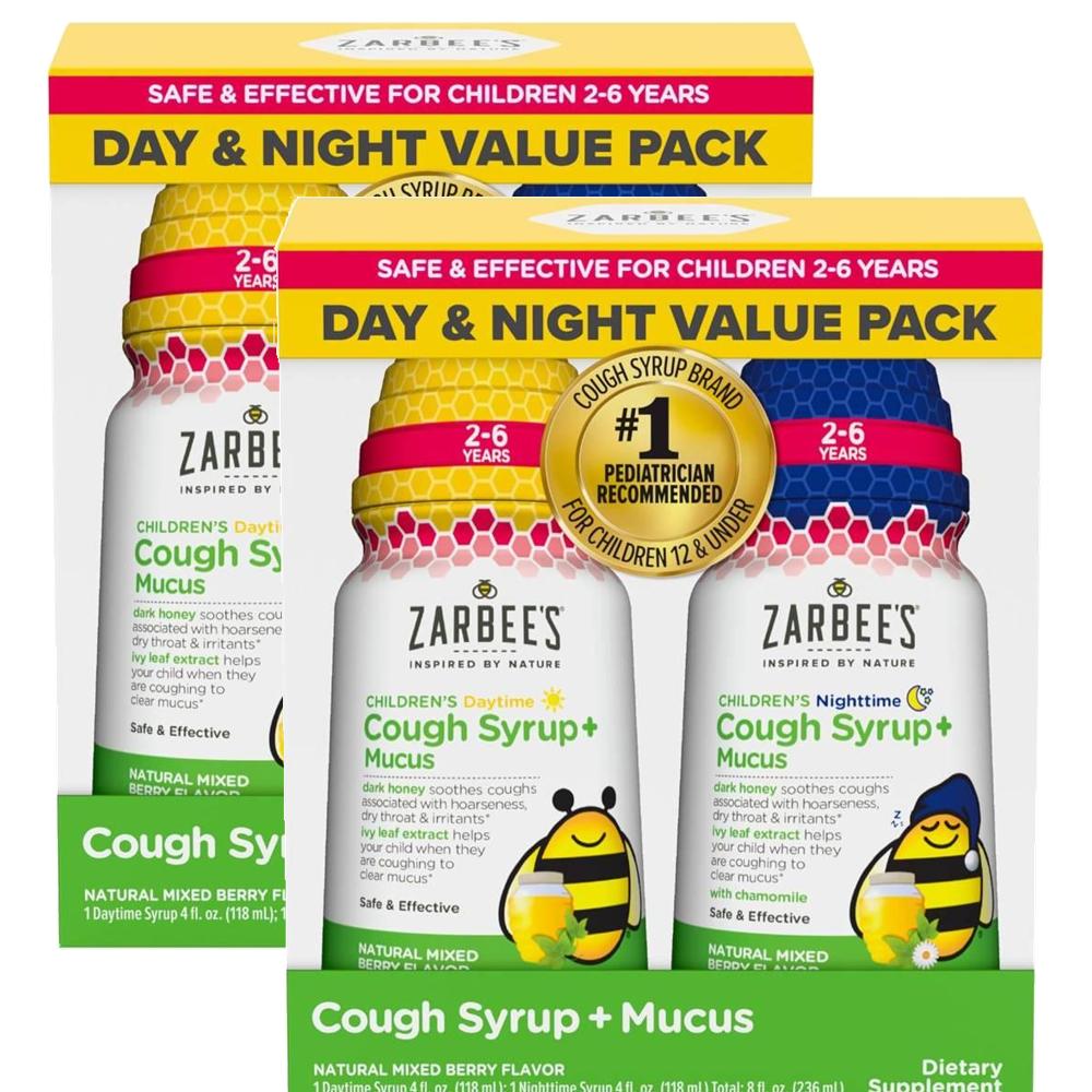자비스 어린이 <b>코프</b> 시럽 플러스 뮤커스 데이<b>타임</b> <b>앤</b> <b>나이트타임</b> Zarbees Cough Syrup + Mucus  2세트  236ml