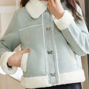 쁘띠 사이즈를 위한 한국 스타일 다재다능한 새로운 겨울 컬렉션 2024 플리스 안감 따뜻한 스웨이드 재킷.