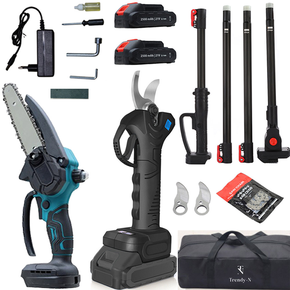 트렌디엔 전동전지가위 <b>고지</b>톱 연장장대 가지치기 풀세트
